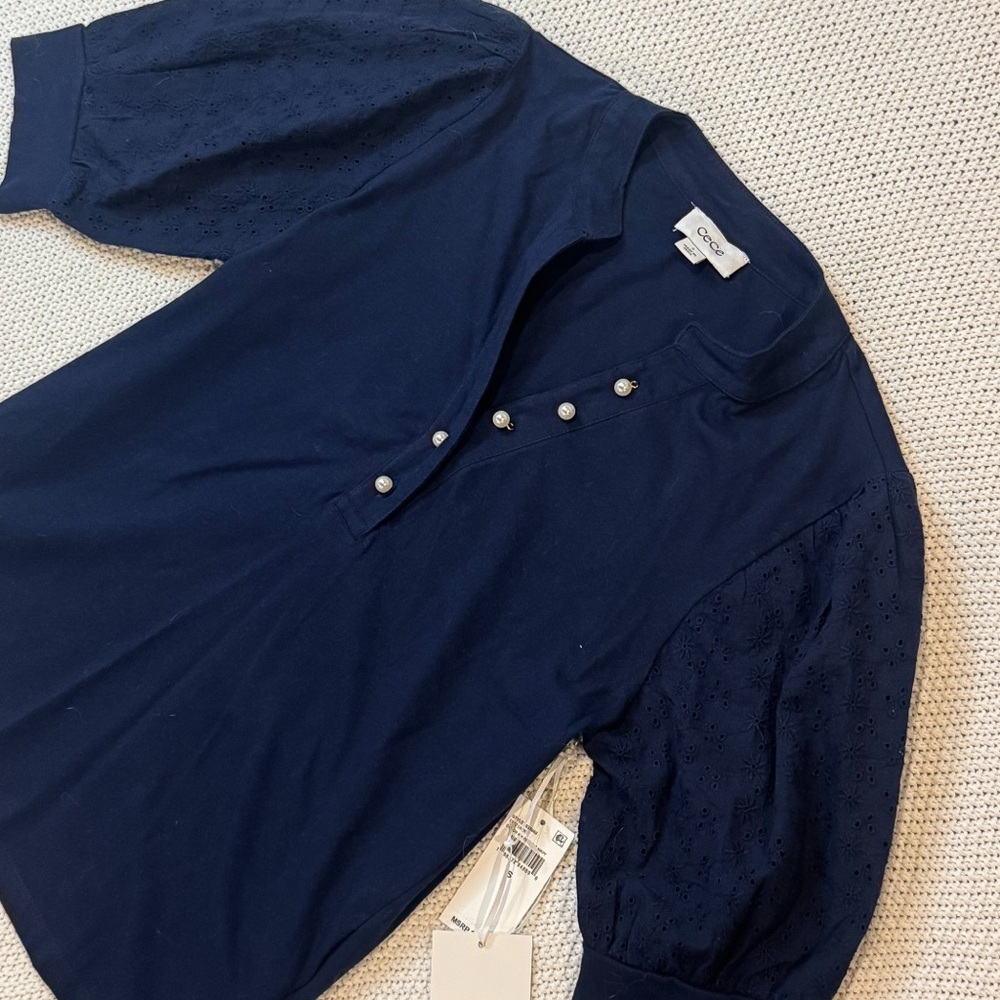CeCe Elegant Navy Blouse - Picture 3 of 7